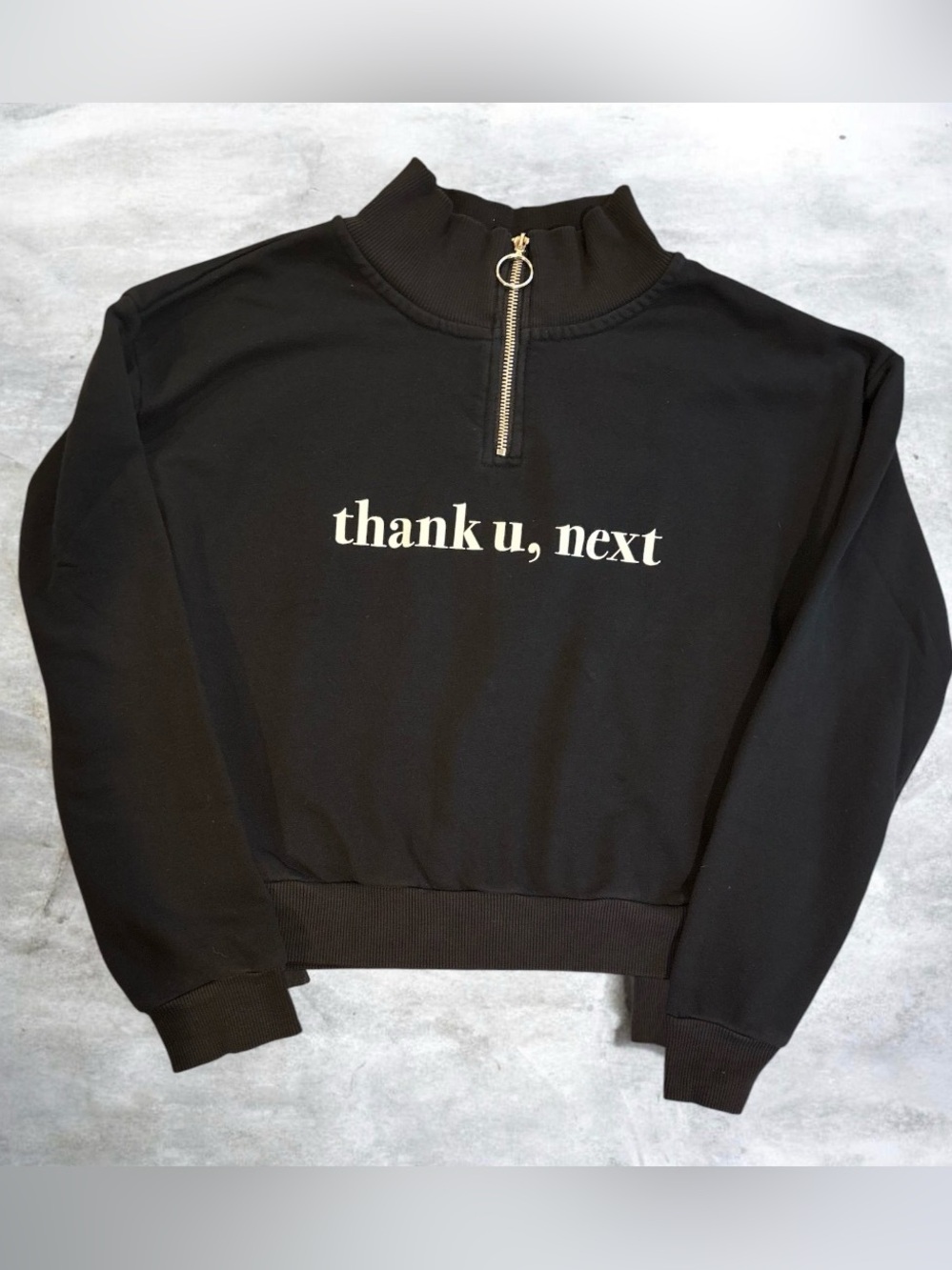 H&M Ariana Grande Thank U Next Black Quarter Zip Crop Sweatshirt Size 14Y / XS